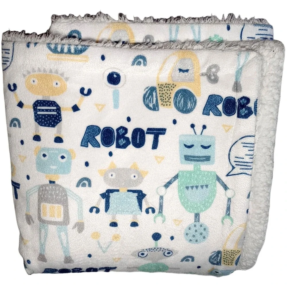 SL‎ Home Fashions Robot Baby Boy Blanket White Sherpa Plush RN: 119741